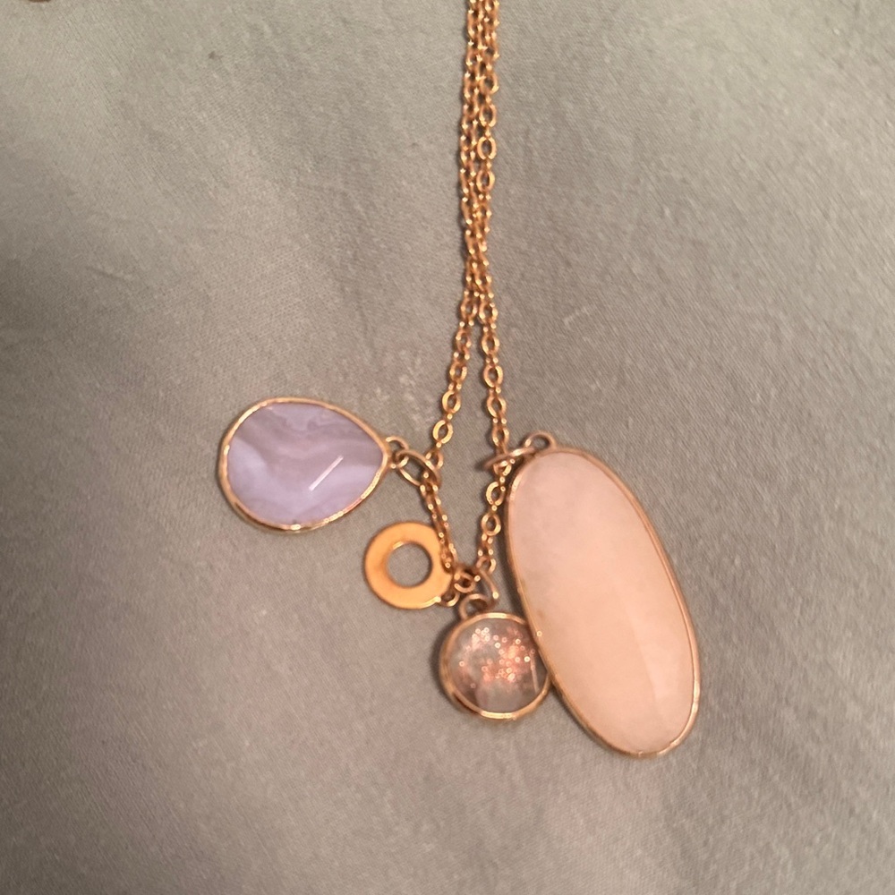 Elegant Gold, light blue and white Pendant Necklace